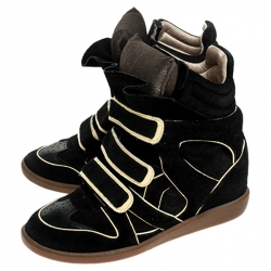 Pre Owned Isabel Marant Two Tone Suede and Leather Bekett Wedge Sneakers Size 39