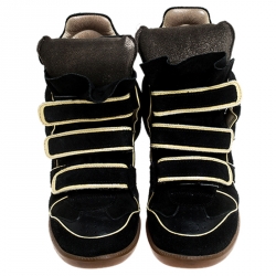 Pre Owned Isabel Marant Two Tone Suede and Leather Bekett Wedge Sneakers Size 39