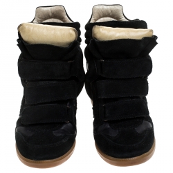 Pre Owned Isabel Marant Black Suede and Leather Bekett Wedge Sneakers Size 35
