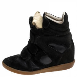 Pre Owned Isabel Marant Black Suede and Leather Bekett Wedge Sneakers Size 35