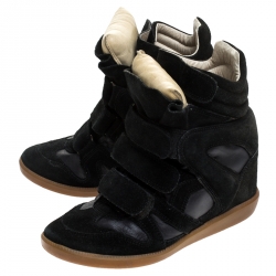 Pre Owned Isabel Marant Black Suede and Leather Bekett Wedge Sneakers Size 35
