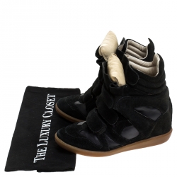 Pre Owned Isabel Marant Black Suede and Leather Bekett Wedge Sneakers Size 35