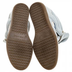 Isabel Marant Beige Canvas And Powder Blue Suede Bekett Wedge Sneakers Size 39