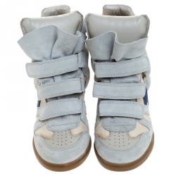 Isabel Marant Beige Canvas And Powder Blue Suede Bekett Wedge Sneakers Size 39