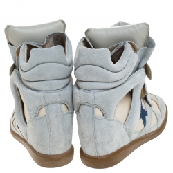 Isabel Marant Beige Canvas And Powder Blue Suede Bekett Wedge Sneakers Size 39