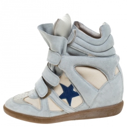 Isabel Marant Beige Canvas And Powder Blue Suede Bekett Wedge Sneakers Size 39
