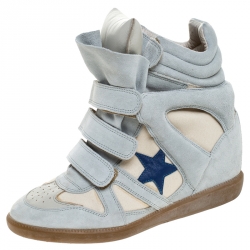 Isabel Marant Beige Canvas And Powder Blue Suede Bekett Wedge Sneakers Size 39
