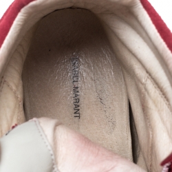 Pre Owned Isabel Marant Red/White Suede and Canvas Bayley Star High Top Sneakers Size 38