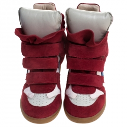 Pre Owned Isabel Marant Red/White Suede and Canvas Bayley Star High Top Sneakers Size 38