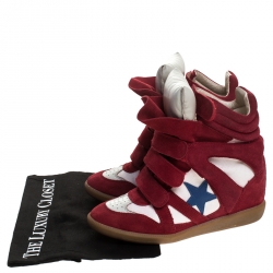 Pre Owned Isabel Marant Red/White Suede and Canvas Bayley Star High Top Sneakers Size 38