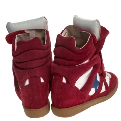 Pre Owned Isabel Marant Red/White Suede and Canvas Bayley Star High Top Sneakers Size 38