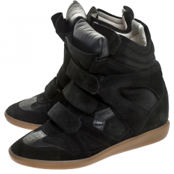 Pre Owned Isabel Marant Black Suede And Leather Bekett Wedge Sneakers Size 39