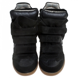 Pre Owned Isabel Marant Black Suede And Leather Bekett Wedge Sneakers Size 39