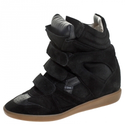 Isabel Marant Black Suede And Leather Bekett Wedge Sneakers Size 39