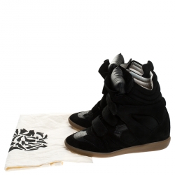 Pre Owned Isabel Marant Black Suede And Leather Bekett Wedge Sneakers Size 39