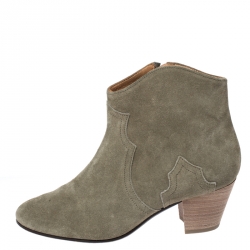 Pre Owned Isabel Marant Khaki Suede Dicker Ankle Boots Size 38
