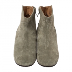Pre Owned Isabel Marant Khaki Suede Dicker Ankle Boots Size 38