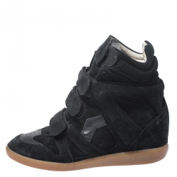 Pre Owned Isabel Marant Black Suede And Leather Trim Bekett Wedge Sneakers Size 37