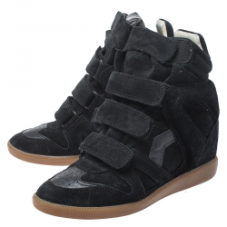 Pre Owned Isabel Marant Black Suede And Leather Trim Bekett Wedge Sneakers Size 37