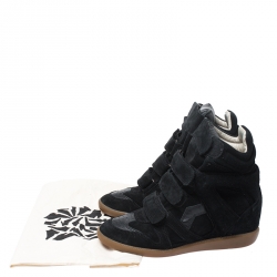 Pre Owned Isabel Marant Black Suede And Leather Trim Bekett Wedge Sneakers Size 37