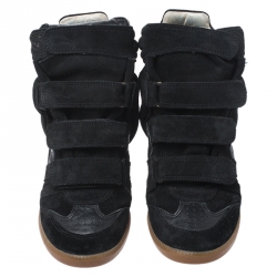 Pre Owned Isabel Marant Black Suede And Leather Trim Bekett Wedge Sneakers Size 37