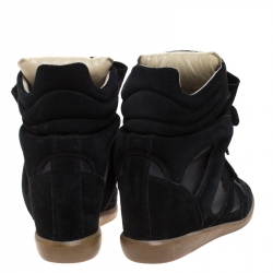 Pre Owned Isabel Marant Black Suede And Leather Bekett Wedge Sneakers Size 38