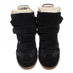Pre Owned Isabel Marant Black Suede And Leather Bekett Wedge Sneakers Size 38