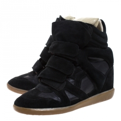 Pre Owned Isabel Marant Black Suede And Leather Bekett Wedge Sneakers Size 38