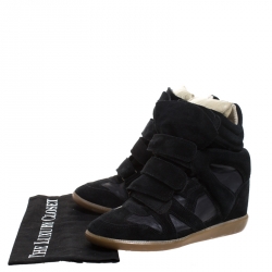 Pre Owned Isabel Marant Black Suede And Leather Bekett Wedge Sneakers Size 38