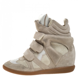 Pre Owned Isabel Marant Grey Suede Bekett Wedge High Top Sneakers Size 39
