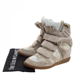 Pre Owned Isabel Marant Grey Suede Bekett Wedge High Top Sneakers Size 39
