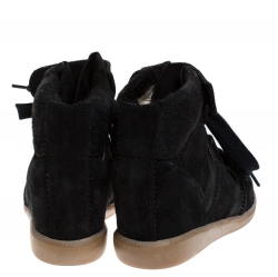 Pre Owned Isabel Marant Black Suede And Pony Hair Bobby Wedge Sneakers Size 37