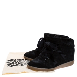 Pre Owned Isabel Marant Black Suede And Pony Hair Bobby Wedge Sneakers Size 37