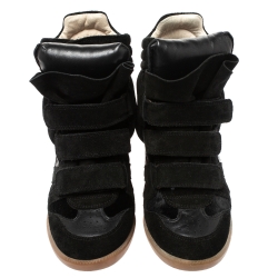 Pre Owned Isabel Marant Black Suede And Leather Bekett Wedge Sneakers Size 38