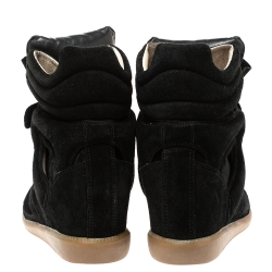 Pre Owned Isabel Marant Black Suede And Leather Bekett Wedge Sneakers Size 38