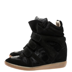 Pre Owned Isabel Marant Black Suede And Leather Bekett Wedge Sneakers Size 38
