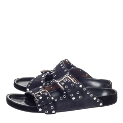 Pre Owned Isabel Marant Light Black Suede Leather Lennyo Slides Size 41