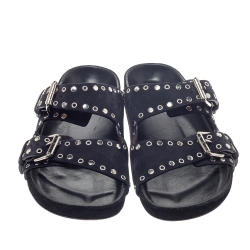 Pre Owned Isabel Marant Light Black Suede Leather Lennyo Slides Size 41