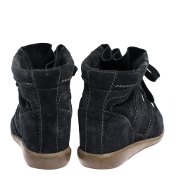 Pre Owned Isabel Marant Dark Blue Suede Bobby Wedge Sneakers Size 41