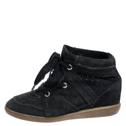 Pre Owned Isabel Marant Dark Blue Suede Bobby Wedge Sneakers Size 41