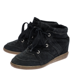 Pre Owned Isabel Marant Dark Blue Suede Bobby Wedge Sneakers Size 41