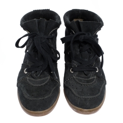 Pre Owned Isabel Marant Dark Blue Suede Bobby Wedge Sneakers Size 41