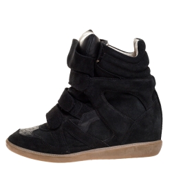 Pre Owned Isabel Marant Black Suede And Leather Bekett Wedge High Top Sneakers Size 39