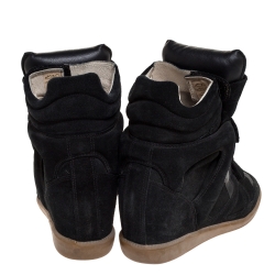 Pre Owned Isabel Marant Black Suede And Leather Bekett Wedge High Top Sneakers Size 39