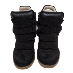 Pre Owned Isabel Marant Black Suede And Leather Bekett Wedge High Top Sneakers Size 39