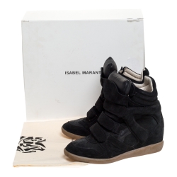 Pre Owned Isabel Marant Black Suede And Leather Bekett Wedge High Top Sneakers Size 39