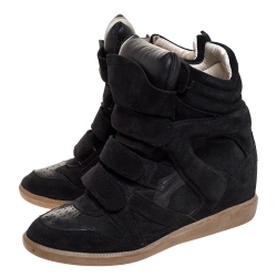 Pre Owned Isabel Marant Black Suede And Leather Bekett Wedge High Top Sneakers Size 39
