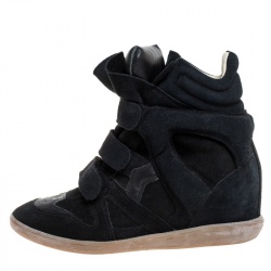 Pre Owned Isabel Marant Black Suede Leather Beckett Wedge High Top Sneakers Size 39
