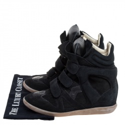 Pre Owned Isabel Marant Black Suede Leather Beckett Wedge High Top Sneakers Size 39