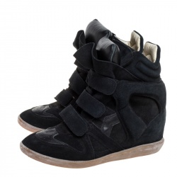 Pre Owned Isabel Marant Black Suede Leather Beckett Wedge High Top Sneakers Size 39